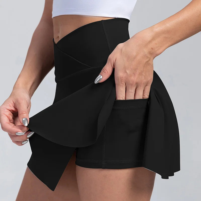 Women Tennis Skirts With Shorts High Waist Inner Pocket