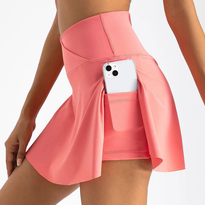 Women Tennis Skirts With Shorts High Waist Inner Pocket